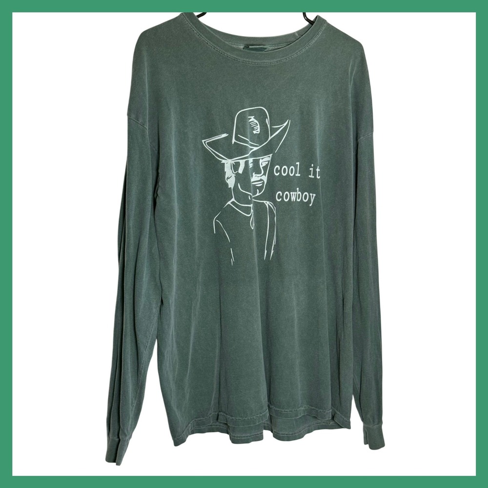 Comfort Colors Cool It Cowboy Graphic Long Sleeve T-Shirt Green Mens 2XL